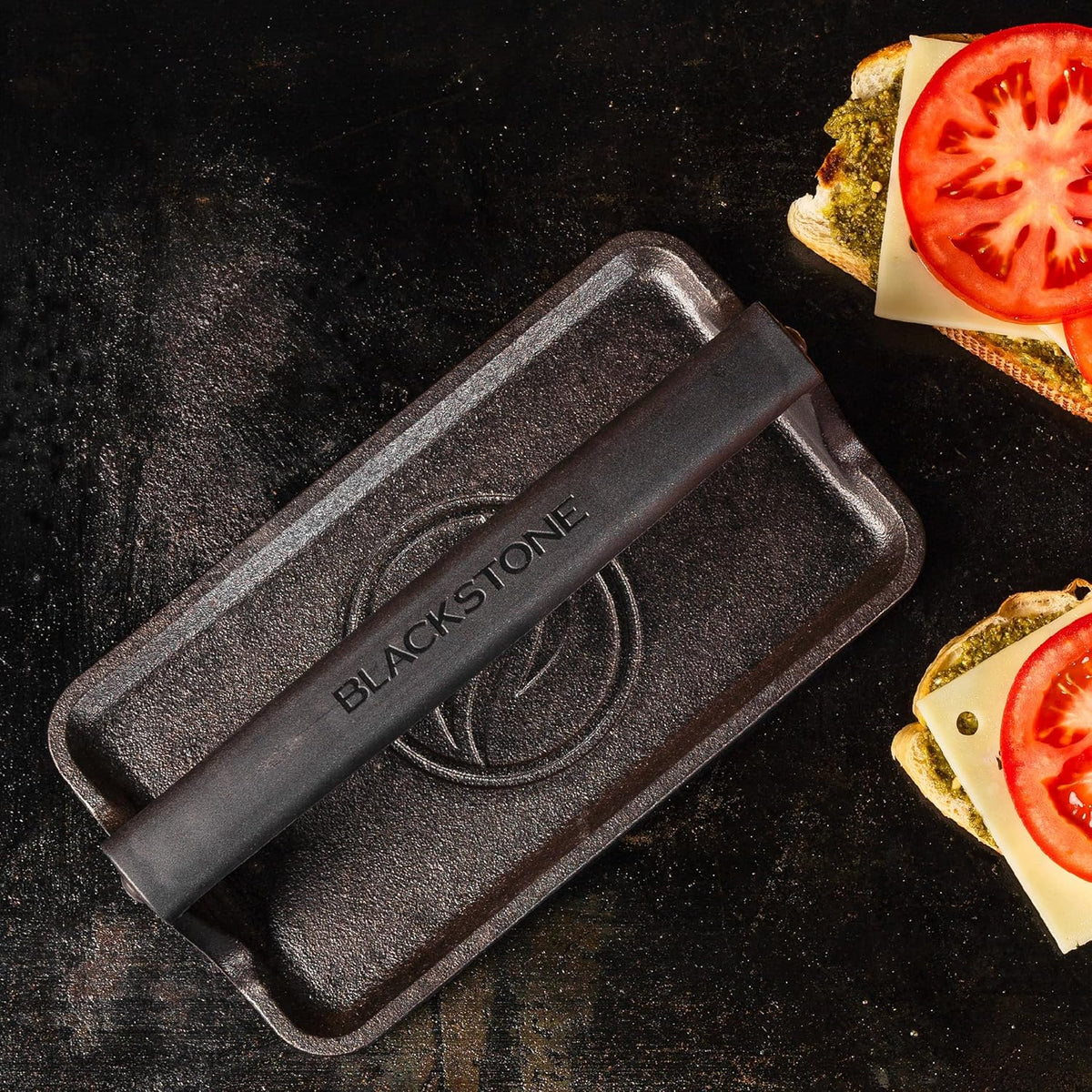 Blackstone® Pre-Seasoned Cast Iron Griddle Press, 10" x 5.5", Black