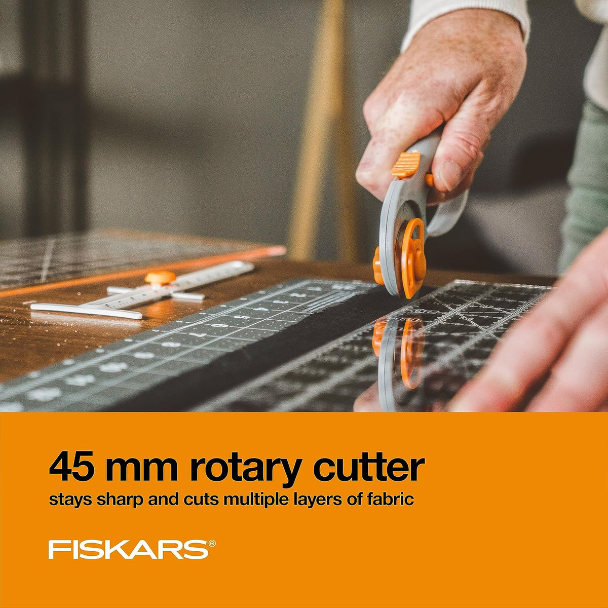 Fiskars 3-Piece Fabric Cutting Set, Rotary Cutter, Cutting Mat & Ruler