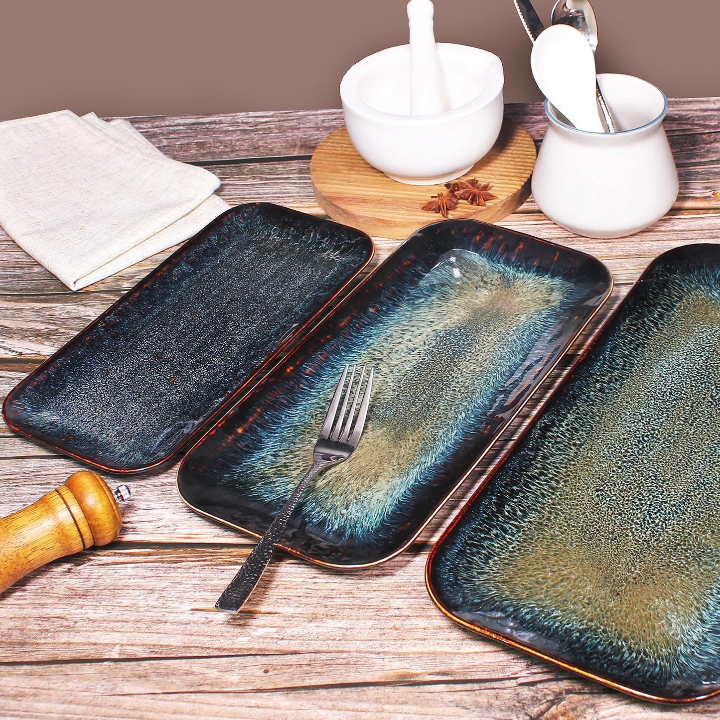 Porcelain Plate Set Large Serving Tray Set of 4, Reusable Serving Platters for Party Food, Cookie, Appetizer, Charcuterie, Snack, Dessert Display,Stackable Kitchen Dish 14.4 INCH