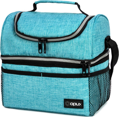 opux Insulated Lunch Bag for Men Women, Double Decker Leakproof Lunch Box Cooler Tote with Shoulder Strap, Large Lunchbox for Work School Travel Meal Prep, Adults Kids Boys Girls, Green, 16 Cans