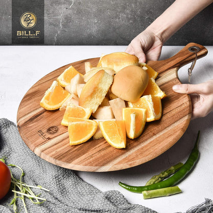 BILL.F Acacia Pizza Peel, Set of 3 Acacia Wood Cutting Board 8" 10" 12" Inch Cutting Board, Cheese Paddle Board, Bread and Crackers Platter for Serving and Minor Food Prepare with Handle and Organizer