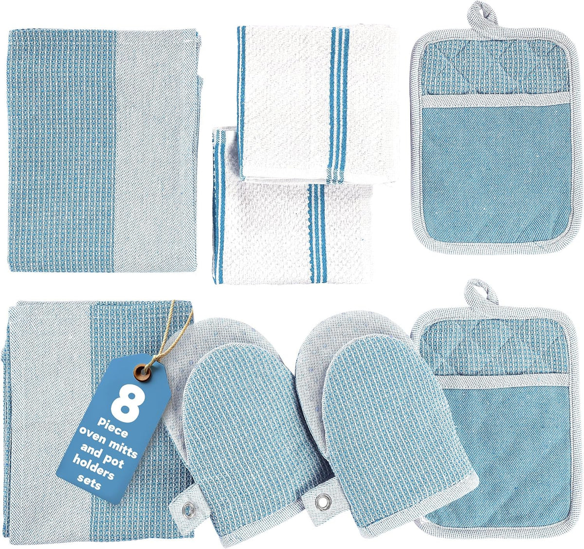 Casa Platino Potholders for Kitchens, 8-Piece – 500°F Heat Resistant Oven Mitts and Pot Holders, Mini Oven Mitt with Silicone Grip, 2 Kitchen Towels & 2 Dish Cloths – Durable & Non-Slip – Canyon Rose