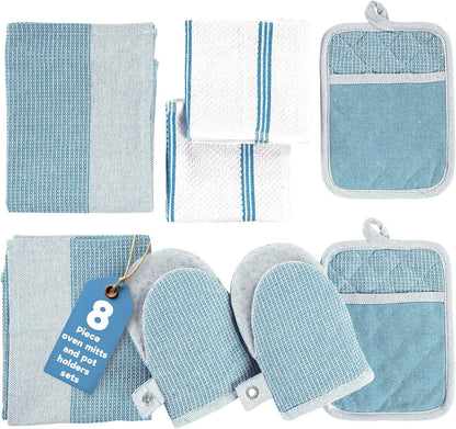 Casa Platino Potholders for Kitchens, 8-Piece – 500°F Heat Resistant Oven Mitts and Pot Holders, Mini Oven Mitt with Silicone Grip, 2 Kitchen Towels & 2 Dish Cloths – Durable & Non-Slip – Canyon Rose