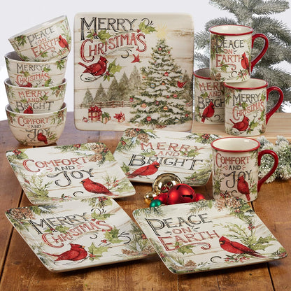 Evergreen Christmas 16x12 Rectangular Serving Platter with Santa & Tree Design – Festive Holiday Ceramic Tray for Roasts, Cookies, Charcuterie, and Holiday Entertaining – Set a Merry Table