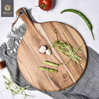 BILL.F Acacia Pizza Peel, Set of 3 Acacia Wood Cutting Board 8" 10" 12" Inch Cutting Board, Cheese Paddle Board, Bread and Crackers Platter for Serving and Minor Food Prepare with Handle and Organizer