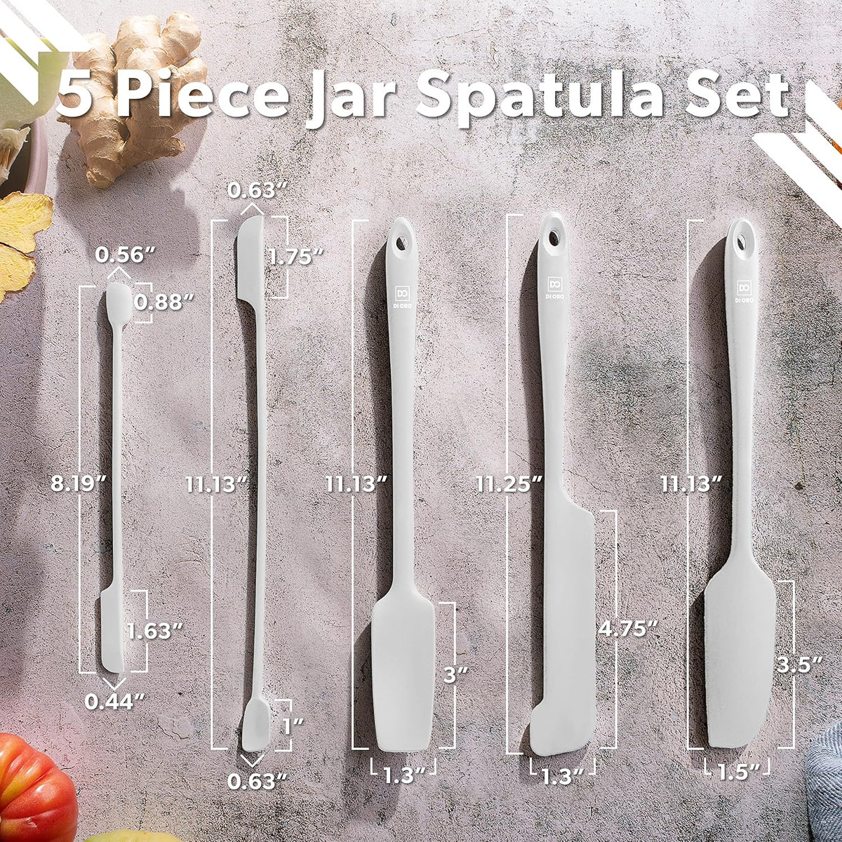 DI ORO Silicone Jar Spatula Set - 600F Heat Resistant, 5-Pc Red