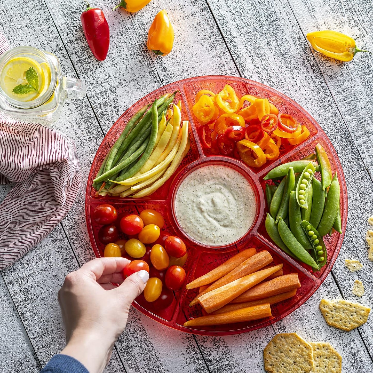Plasticpro 6 Sectional Round Plastic Serving Tray/Platter (4, Clear)