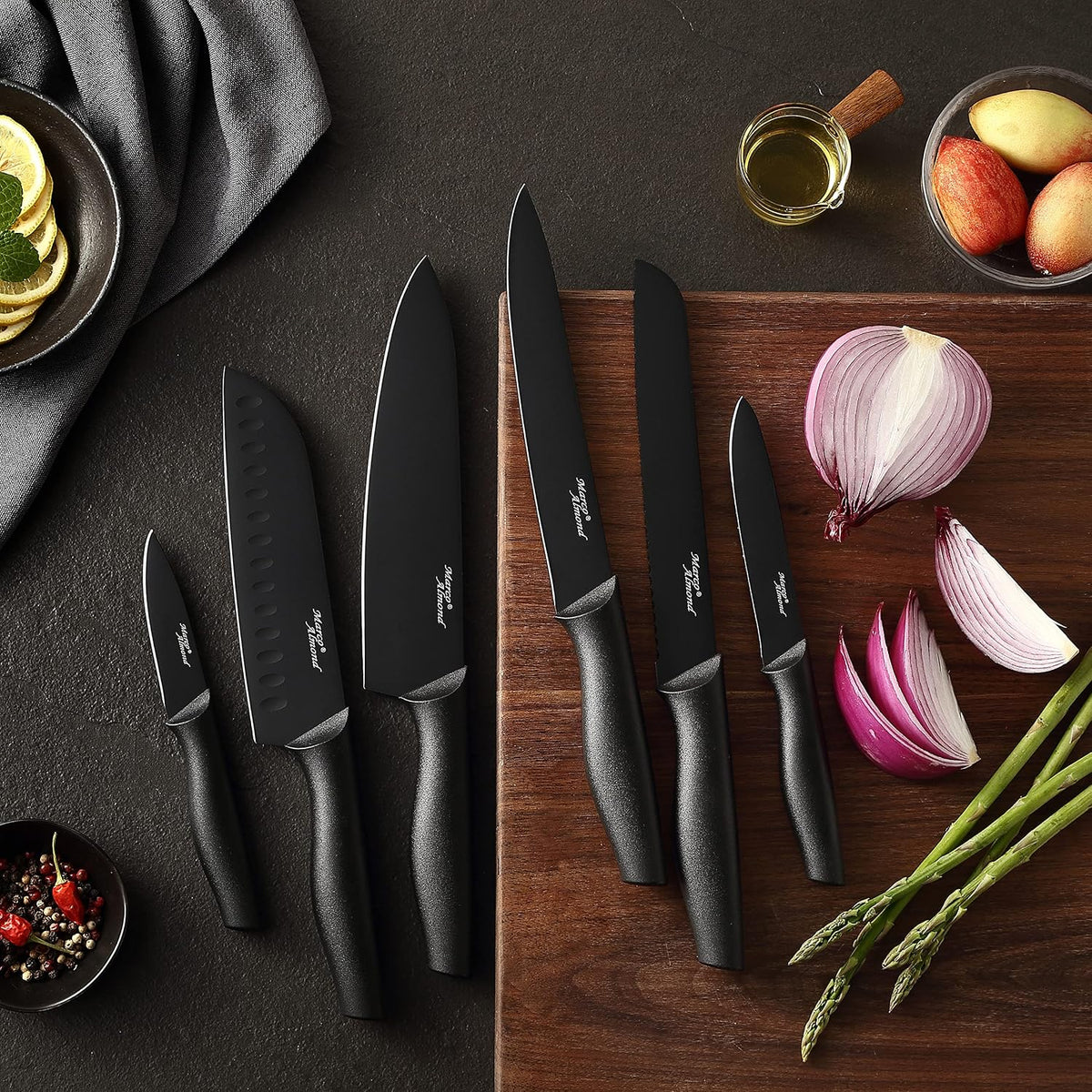 Marco Almond Kitchen Knife Set Chef Knife Set Black