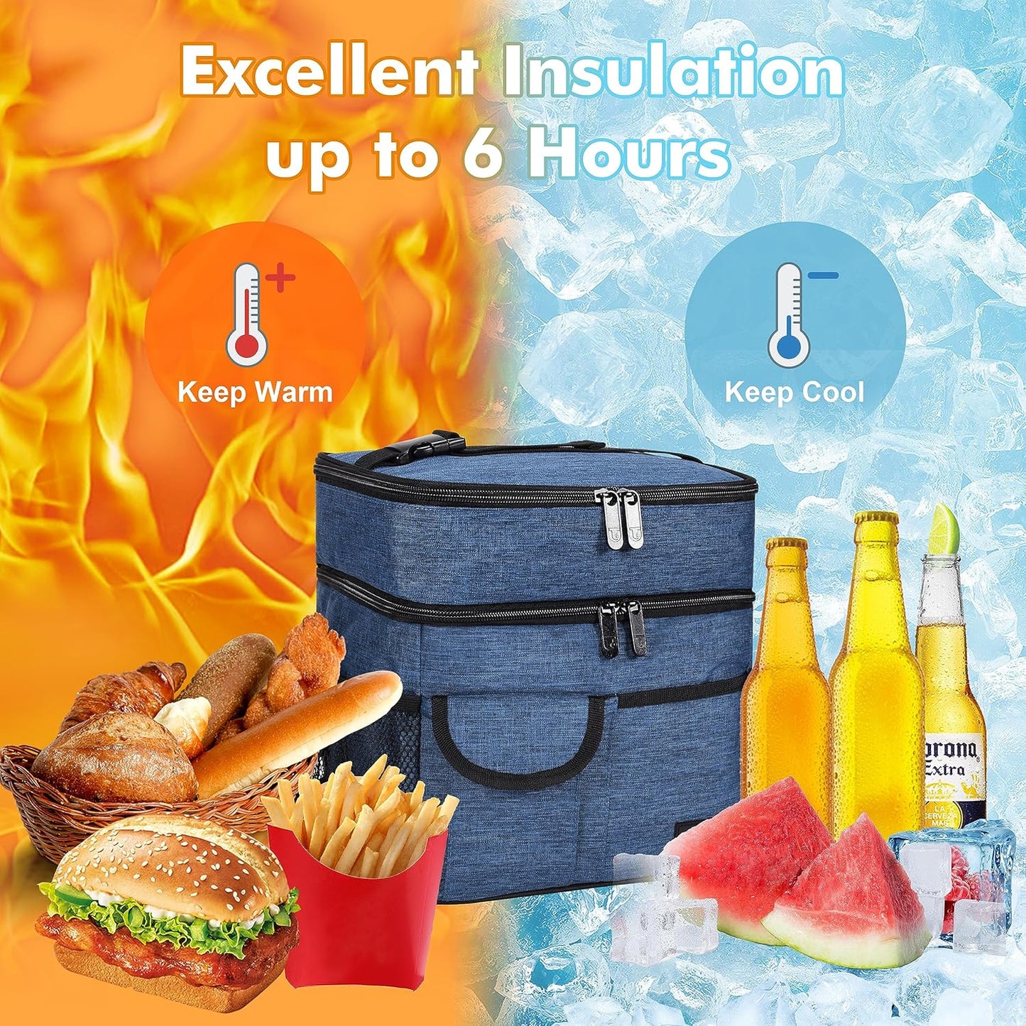 Tirrinia Insulated Lunch Bag for Women Men, Leakproof Lunch Box Containers for Adult, Work, School, Soft Lunchbox for Kids,Boys, Adult Cooler Bag for Picnic Hiking Beach,Charcoal