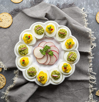 Kook Ceramic Deviled Egg Tray & Platter, Easter Egg Holder, 10-Inch Plate, Holds 12 Halves, Dishwasher, Microwave, Freezer & Oven Safe, White