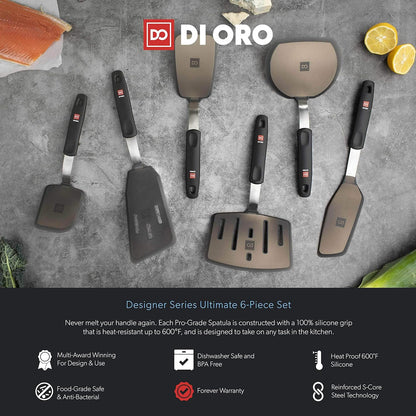 DI ORO Spatulas for Kitchen Use - Forever Warranty - 600°F Heat-Resistant Silicone - Turner Spatula Set for Cooking - BPA Free Wide Pancake Spatulas - Egg Flippers for Nonstick Cookware Safe (3pc)