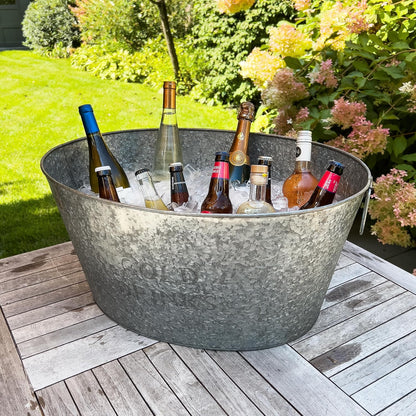 Mind Reader Ice Beverage Bucket for Parties, Wine Bucket, Baby Photo Tub, Galvanized Metal, 17.25" L x 11" W x 9.5" H, Silver