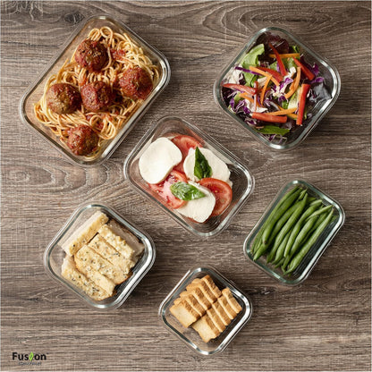 Fusion Gourmet 8 Pack 35 oz Glass Storage Containers with Lids - Airtight, Leakproof, Oven, Microwave & Freezer Safe, Stain & Odor Resistant, Reusable Meal Prep Containers (16-Piece)