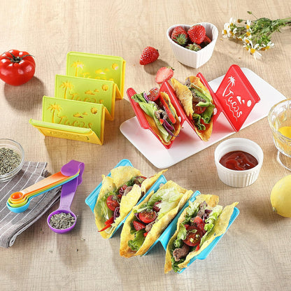 6PCS Taco Holder Stands with Unique Island Pattern, Colorful Premium Large Taco Holders Set of 6, Taco Stands for 3 Tacos, Street Taco Rack, PP Material, Dishwasher & Microwave Safe, Taco Tuesday