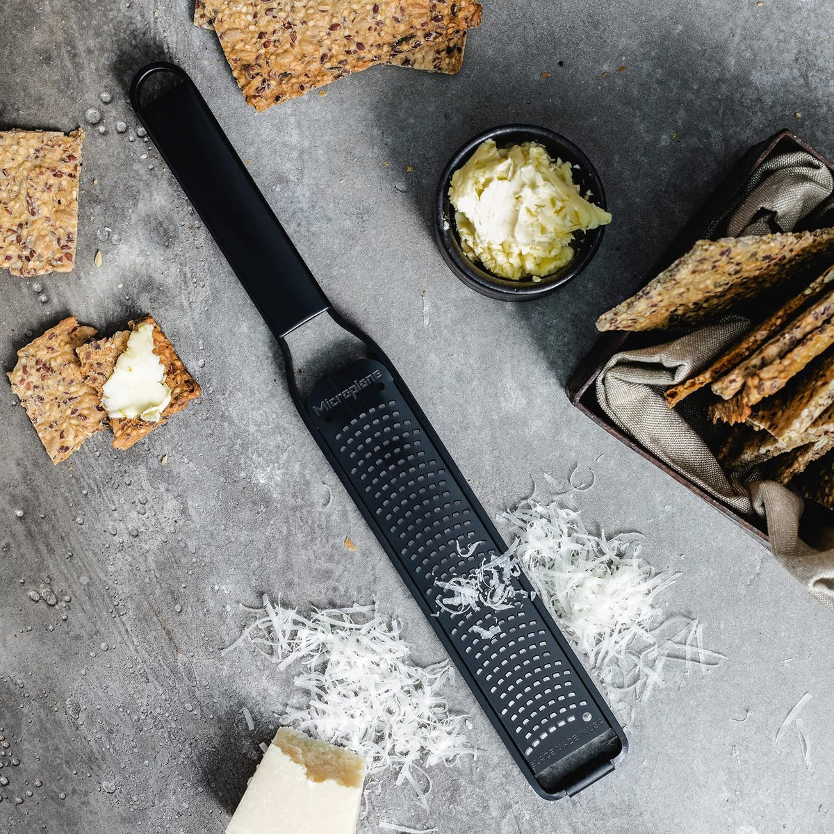 Microplane Kitchen Zester Grater with a Stainless-Steel Blade - Made in USA, for citrus, parmesan, ginger, chocolate & nutmeg from the Black Sheep Series