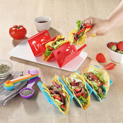 6PCS Taco Holder Stands with Unique Island Pattern, Colorful Premium Large Taco Holders Set of 6, Taco Stands for 3 Tacos, Street Taco Rack, PP Material, Dishwasher & Microwave Safe, Taco Tuesday