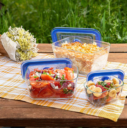 Moss and Stone Rectangular Borosilicate Glass Meal Food Containers - Prep Food Storage Containers Airtight - Snap Locking Lids – Microwave, Oven, Freezer, Dishwasher Safe – with 2 Compartment 2 Pack