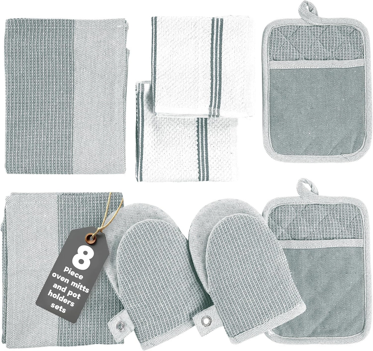 Casa Platino Potholders for Kitchens, 8-Piece – 500°F Heat Resistant Oven Mitts and Pot Holders, Mini Oven Mitt with Silicone Grip, 2 Kitchen Towels & 2 Dish Cloths – Durable & Non-Slip – Canyon Rose