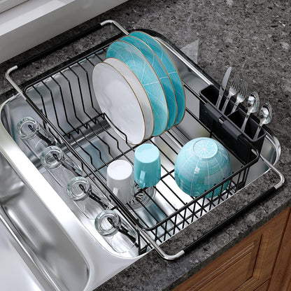 JASIWAY Dish Drying Rack in Sink, Dish Drainer with Cup and Utensil Holder