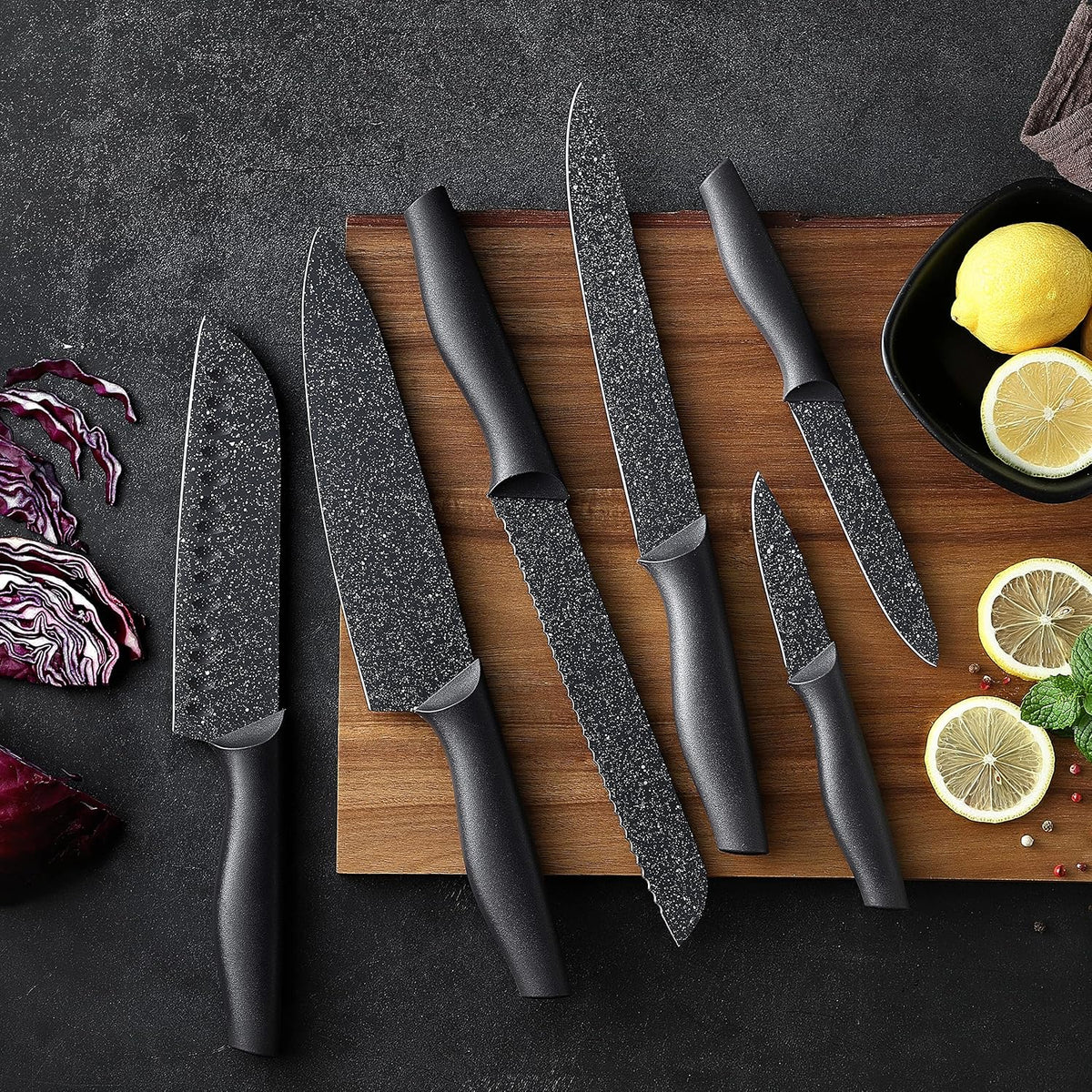 Marco Almond Kitchen Knife Set Chef Knife Set Black