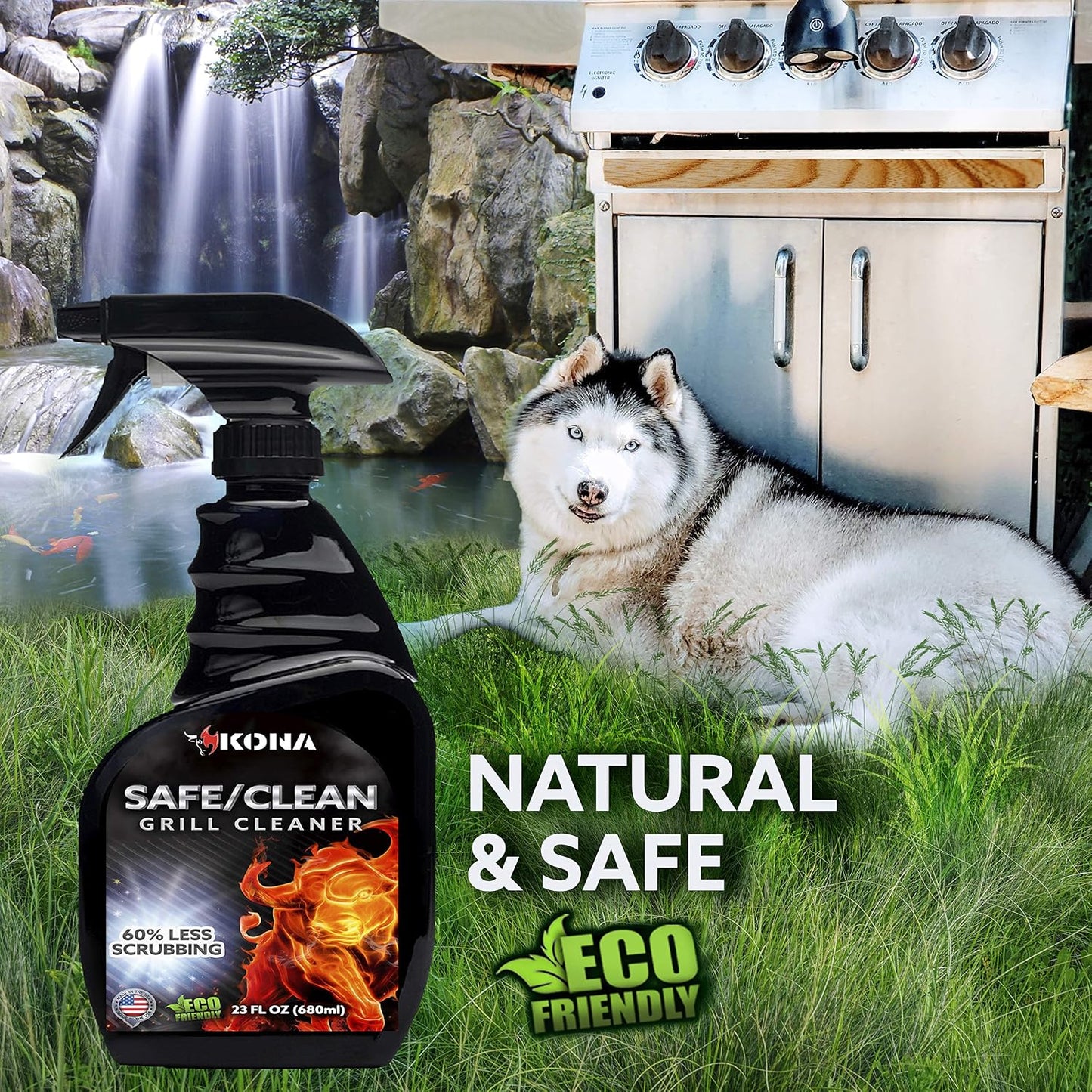 Kona Safe/Clean Grill Cleaner Spray - Now 40% More Cleaning Power, Heavy Duty No-Drip Gel, Eco-Friendly, Food Safe, BBQ Grate Degreaser, Biodegradable, Made in Michigan USA - 23oz