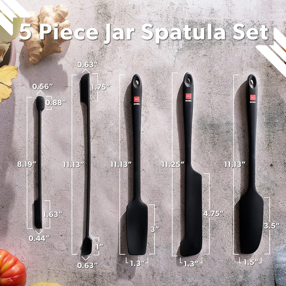 DI ORO Silicone Jar Spatula Set - 600F Heat Resistant, 5-Pc Red