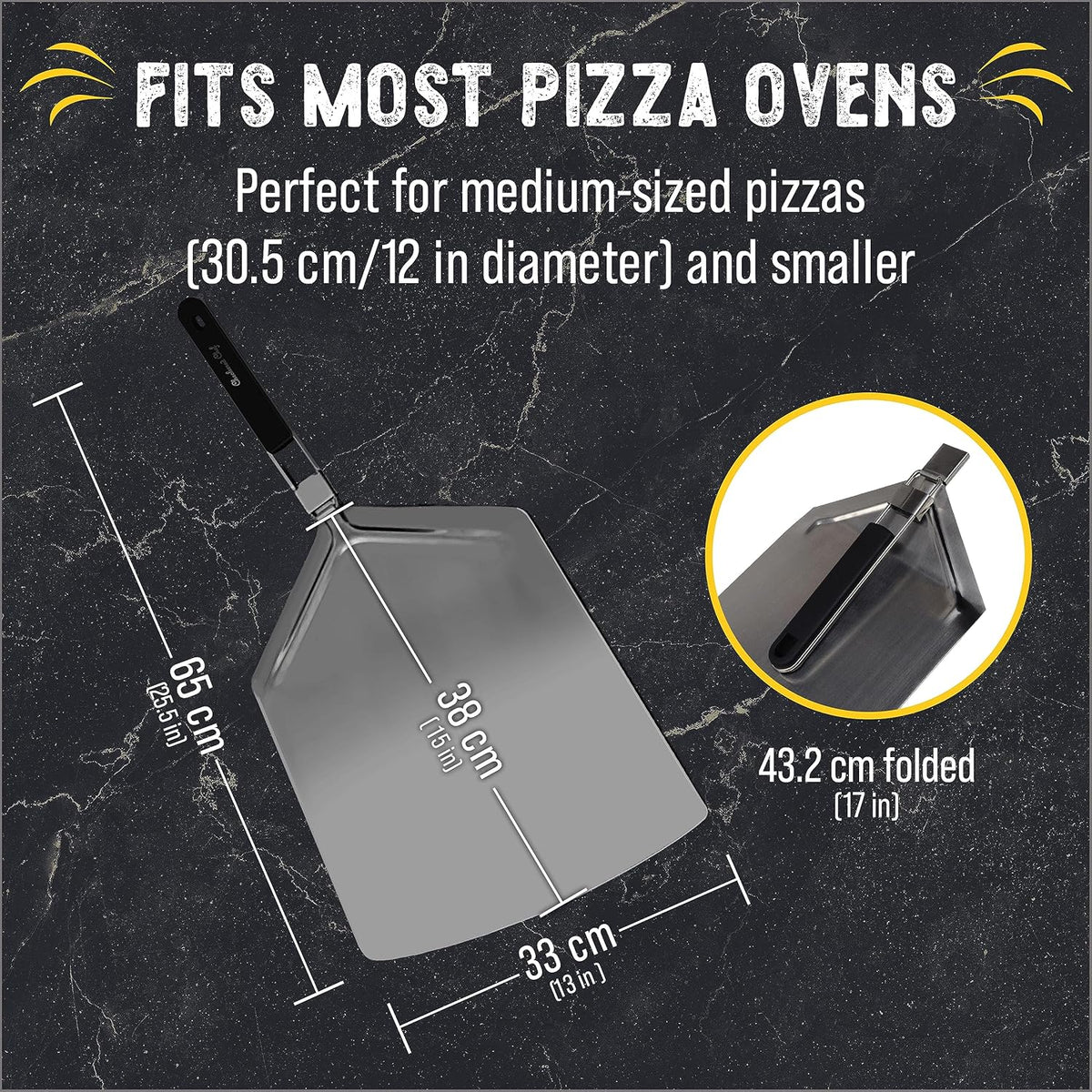 Checkered Chef Pizza Peel - Foldable 13" x 15" Aluminum Spatula Paddle