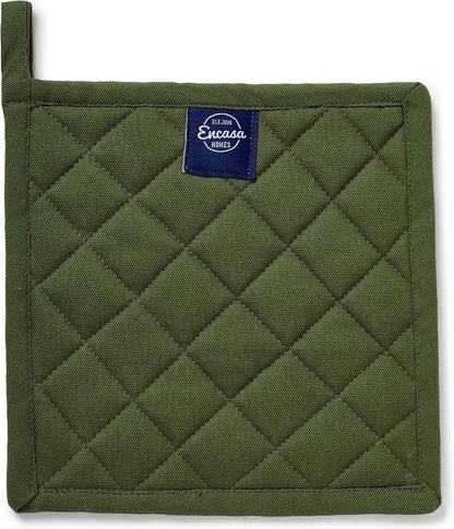 Encasa XO Pot Holders, Quilted Kitchen Hot Pads 8"x8" Black