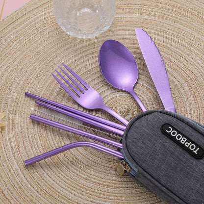 Portable Stainless Steel Flatware Set, Travel Camping Cutlery Set, Portable Utensil Travel Silverware Dinnerware Set with a Waterproof Case (Pink)