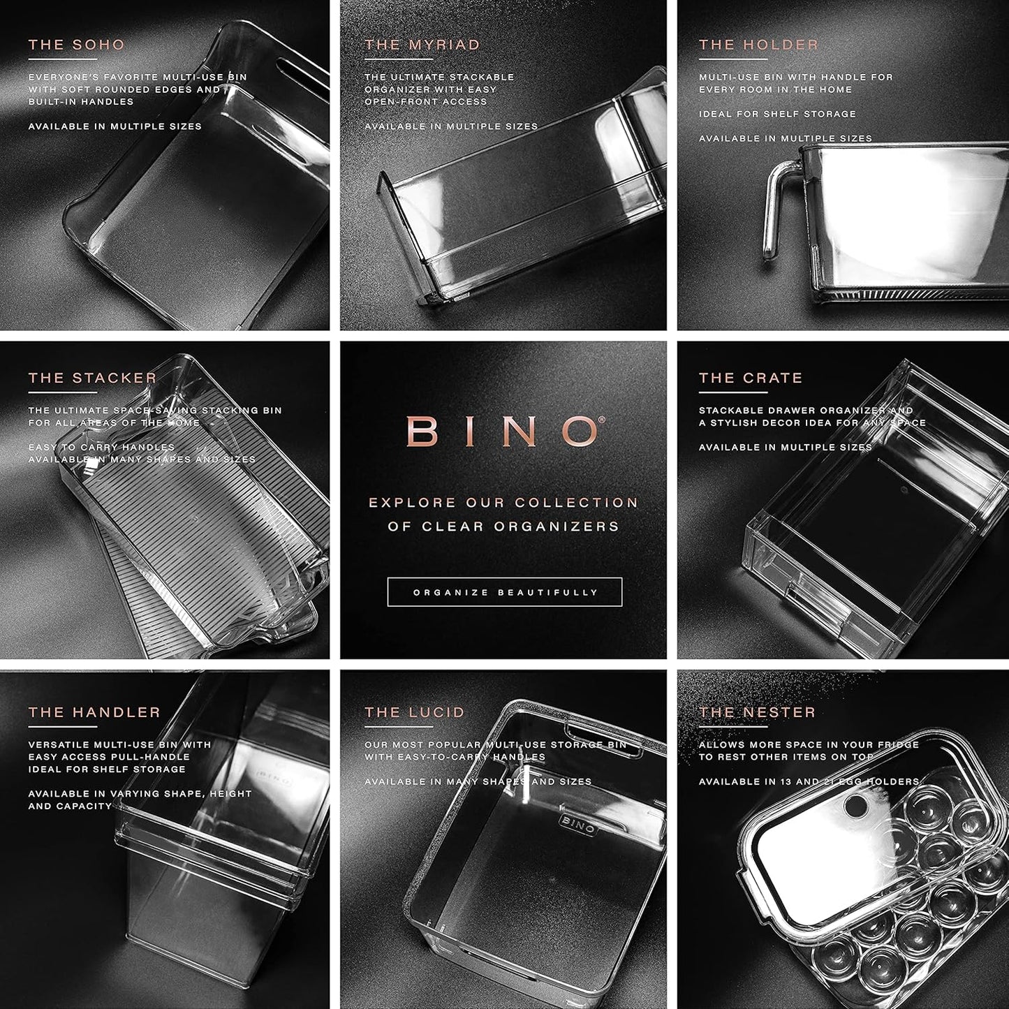 BINO | Plastic Storage Bins, Large - 2 Pack, Clear | THE SOHO COLLECTION | Pantry Organizers and Storage Containers | Fridge Organizer Bins | Kitchen Cabinet Organizer | Medicine Cabinet Bin