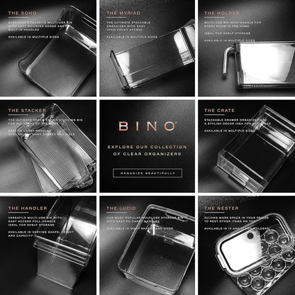 BINO | Plastic Storage Bins, Large - 2 Pack, Clear | THE SOHO COLLECTION | Pantry Organizers and Storage Containers | Fridge Organizer Bins | Kitchen Cabinet Organizer | Medicine Cabinet Bin