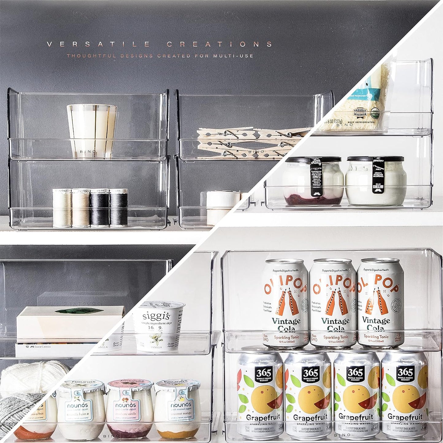 BINO | Stackable Plastic Storage Bins, Large | THE MYRIAD COLLECTION | Multipurpose Bins | Pantry Organizers And Storage | Home Organization Containers | Clear Plastic Fridge Bin | Freezer Organizer