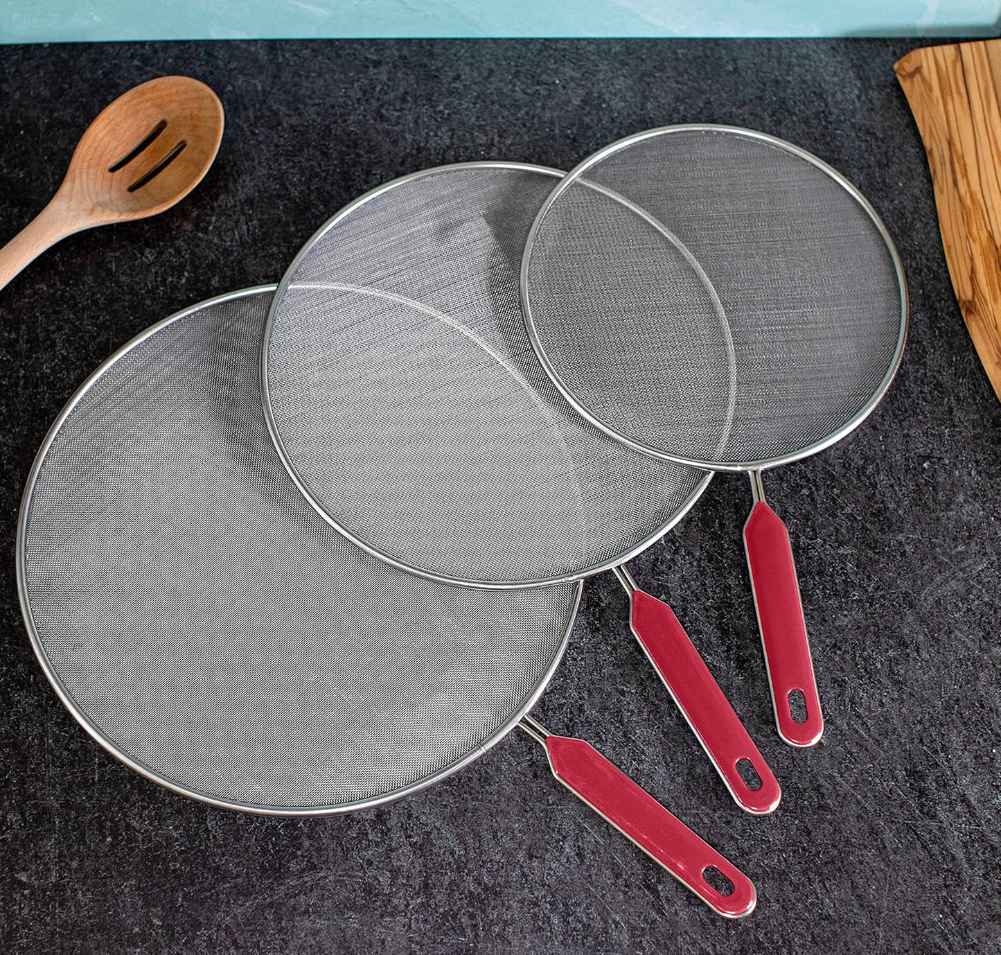 Grease Splatter Screen For Frying Pan Cooking Set of 3 (8", 10" and 11") Fine Mesh Iron Skillet Lid Guard Shield