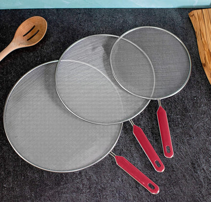 Grease Splatter Screen For Frying Pan Cooking Set of 3 (8", 10" and 11") Fine Mesh Iron Skillet Lid Guard Shield