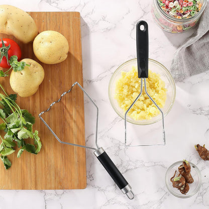 2PCS Potato Masher, OLULU Heavy Duty Stainless Steel Mashed Potatoes Masher, Masher Kitchen Tool for Avocado, Potatoes, Beans, Meat, Vegetables, 10.24inch, Dishwasher Safe