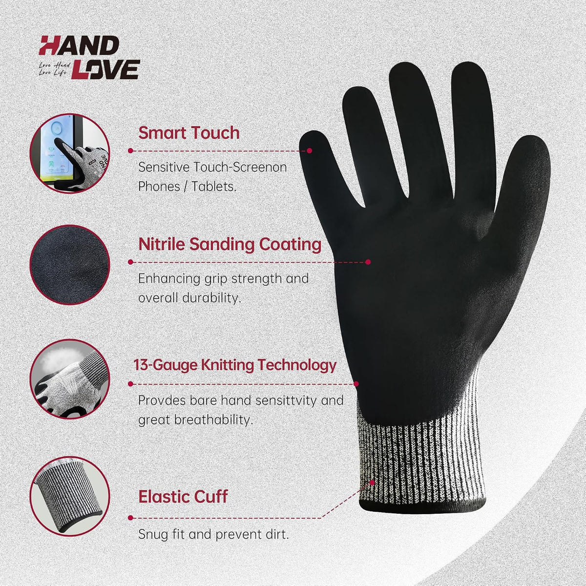 HandLove Cut Resistant Gloves – ANSI A9 Cut Proof Safety Work Gloves | Sandy Nitrile Anti-Slip, Touchscreen, Durable, PFAS Free | Wood Carving, Gardening, Glass Cutting, Car Repair – Yellow,1Pair,M