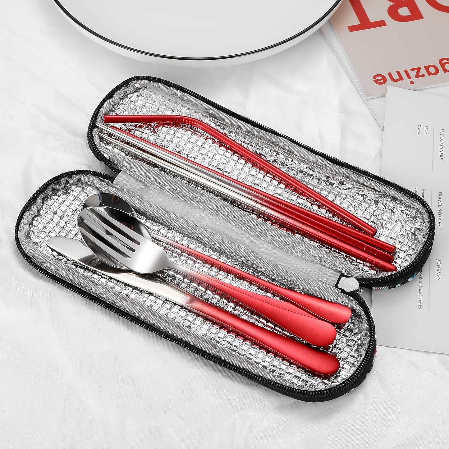 Travel Utensils,Reusable Silverware Set To Go Portable Cutlery Set with a Waterproof Carrying Case for Lunch Boxes Workplace Camping Picnic (Purple)