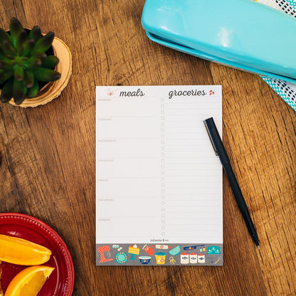Weekly Magnetic Meal Planner Notepad By Julianne & Co - Food Planning Organizer And Grocery List Pad, 52 Premium A5 Pages, with Tear Away Perforated Shopping List (Blue China Print WITH Fridge Magnet)