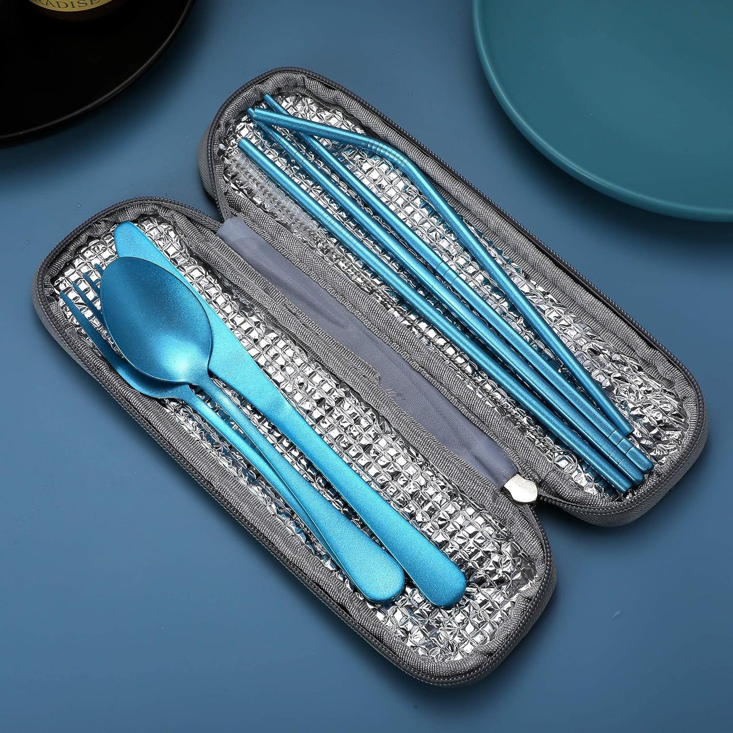 Portable Stainless Steel Flatware Set, Travel Camping Cutlery Set, Portable Utensil Travel Silverware Dinnerware Set with a Waterproof Case (Pink)