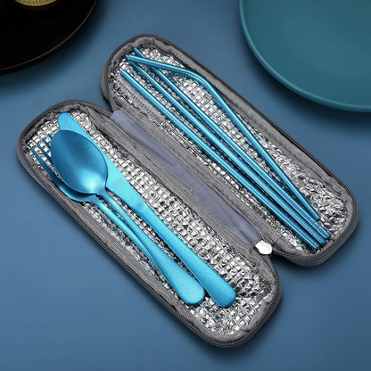 Portable Stainless Steel Flatware Set, Travel Camping Cutlery Set, Portable Utensil Travel Silverware Dinnerware Set with a Waterproof Case (Pink)